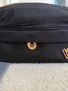 Valentino Orlando Black Fanny Pouch / Crossbody with Gold Logo Accents